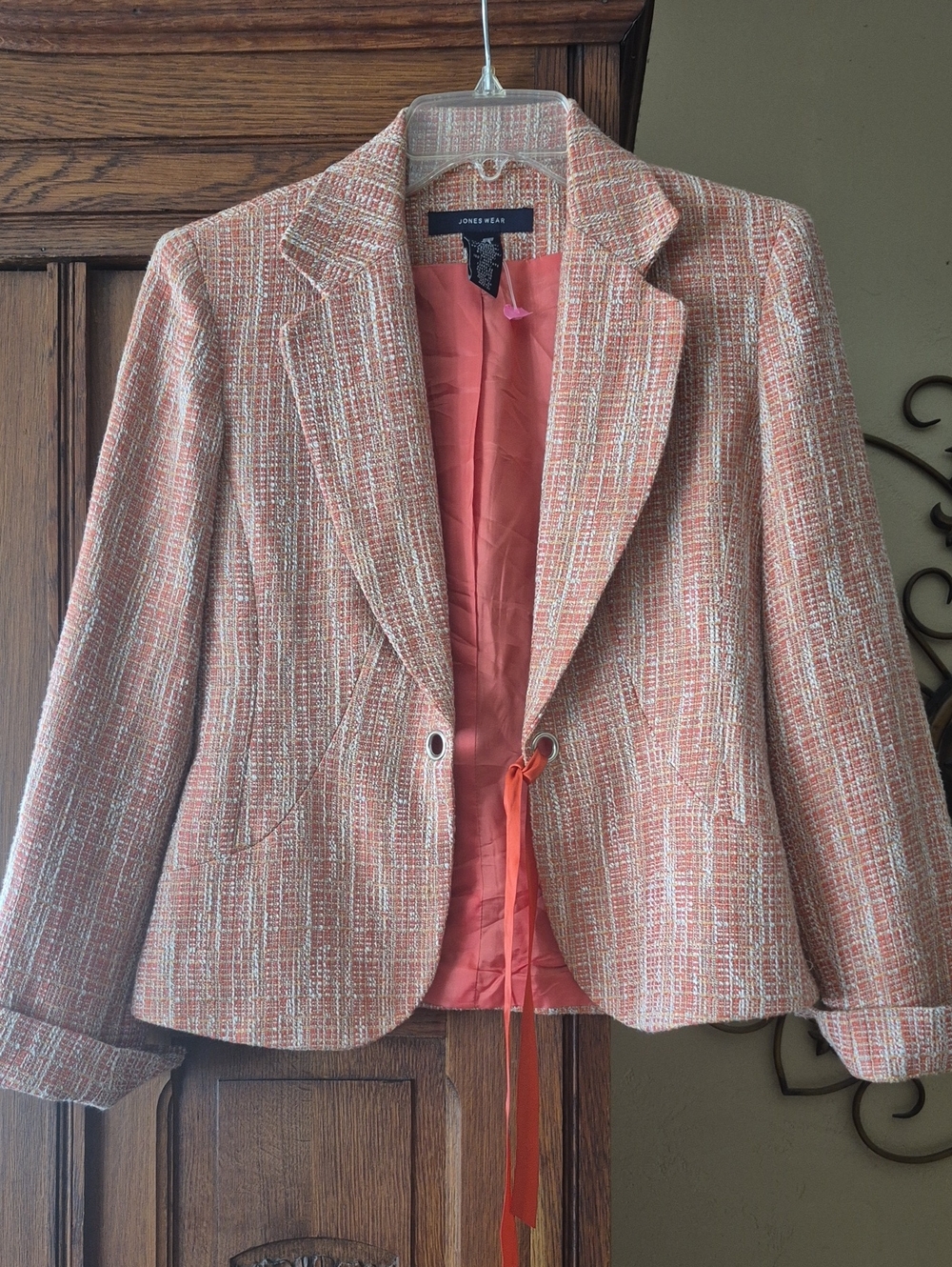 Jones New York Coral-Pink Tweed Blazer